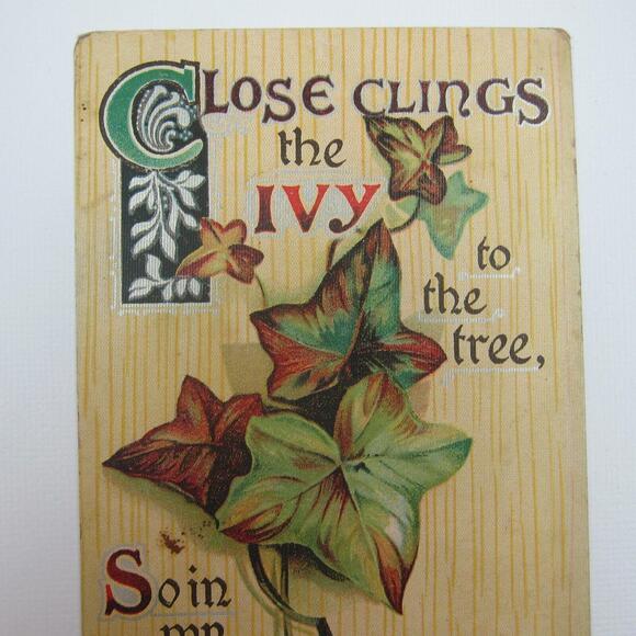Postcard Green Ivy Vine Leaves  So In My Heart I Cling To Thee Antique UNPOSTED - Picture 9 of 12